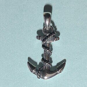 Small Oxidized Sterling Silver Nautical Anchor Pendant w/Rope